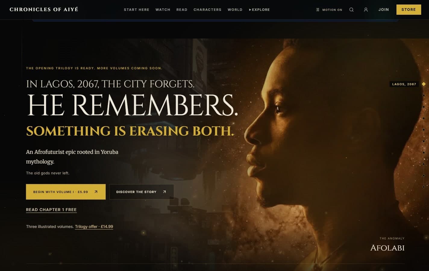 The Chronicles of Aiyé website homepage