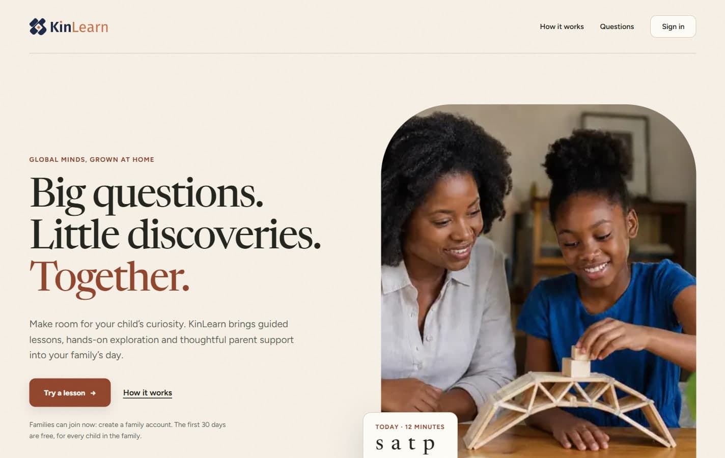 The KinLearn website homepage